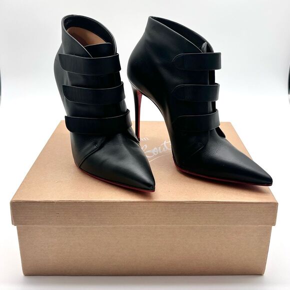 Christian Louboutin Black Leather Triniboot Stiletto Booties High Heels EU37.5 - Picture 1 of 12